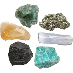 Crystals for Money and Success Manifestation Set of 6 Citrine Pyrite Garnet Selenite Green Aventurine and Amazonite Healing Crystals and Stones