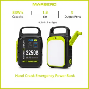 MARBERO 83Wh Portable Power Station with Hand Crank Portable Charger with USB C USB A & Camping Light 18W Fast Charge Battery Pack for iPhone, iPad, Samsung, All Mobile Phones Emergency