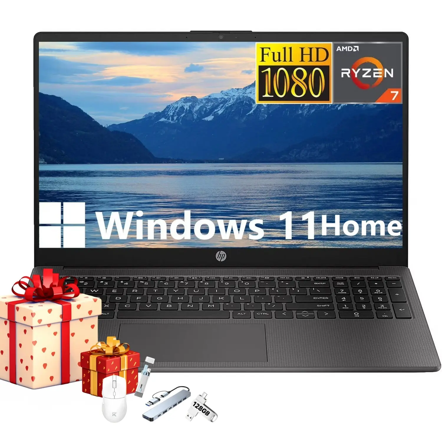 HP 15.6" FHD Business Laptop (2026 Updated), Windows 11 Home+Copilot AI, AMD Ryzen 7 7730U, Up to 32GB RAM, 1TB SSD, WiFi 6, Bluetooth, Numeric Keypad, Integrated Camera, Batteries, Cordless, 2 in 1 Laptops Bundle Accessory