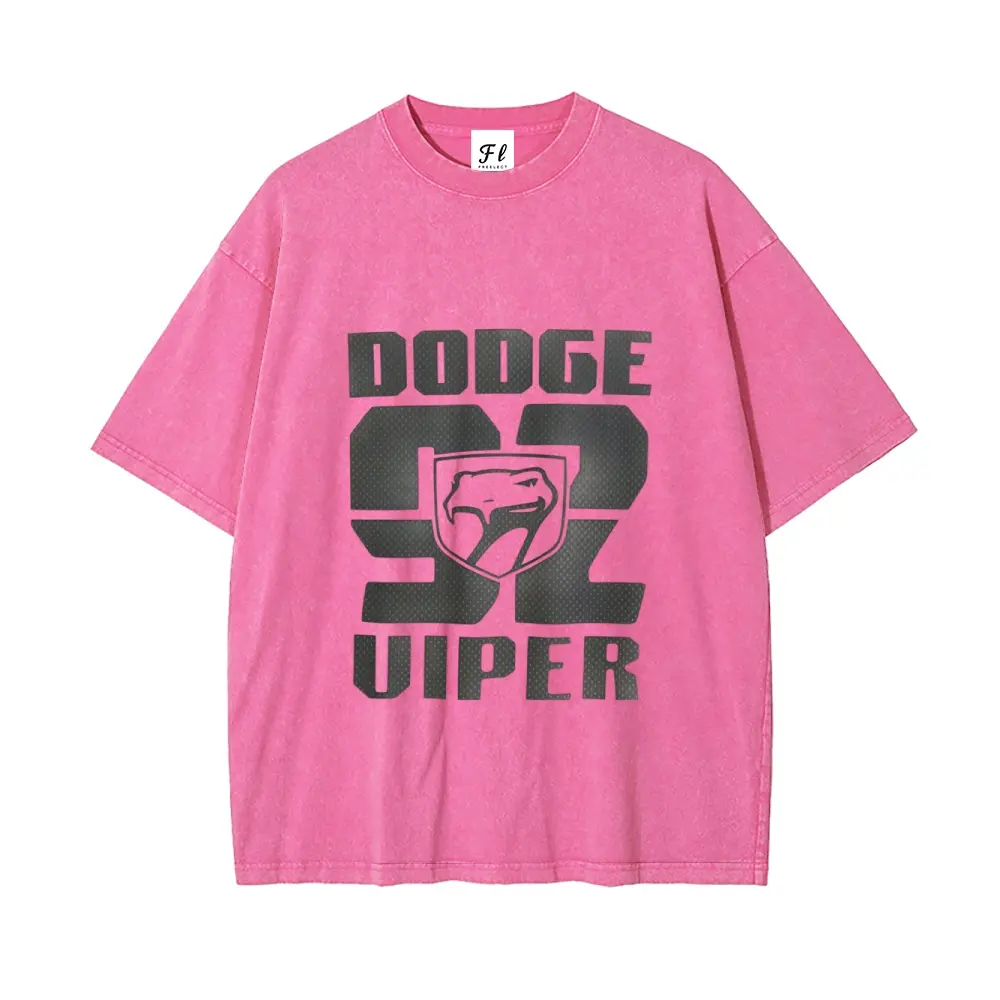 Vintage Washed Pink Dodge Viper S2 Oversized T-Shirt | Retro Car Brand Graphic Acid-Washed Tee | Car Enthusiast Streetwear Casual Top