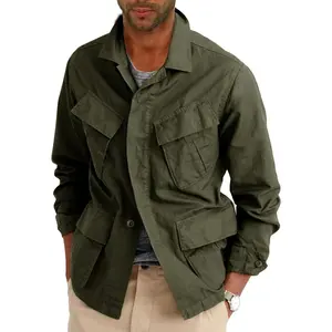 PASLTER Mens Lightweight Safari Jacket Button Up Cotton Outdoor Military Cargo Long Sleeve Outwear Menswear Coats