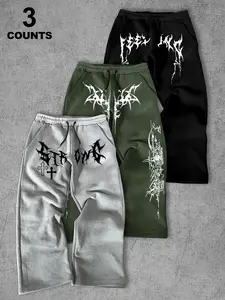 Men's Cross Print Straight Fit Sweatpants, Street Fashion Casual Regular Fit Graphic Jogger Pants for Daily Wear, Men's Bottoms for Summer, Active Pants, Athleisure Style Pants