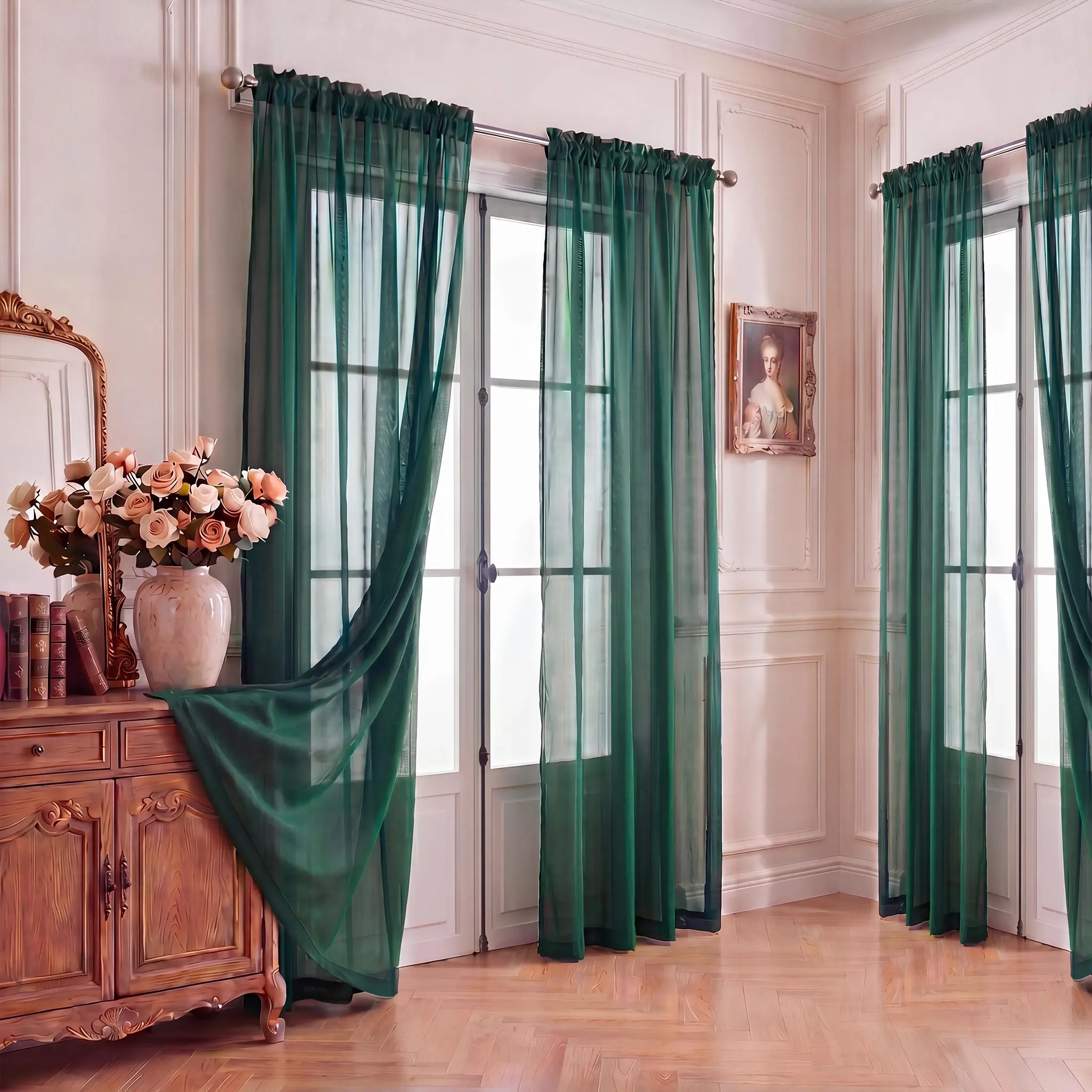 4-Piece Solid Color Stretch Full Dolly Fabric Curtains, 52x84" Rod Pocket Light Filtering Drapes, Vintage Retro Polyester Fits Window Decorations Supplies, Bedroom Decor Textile Furnishings FT2522, Indoor Use