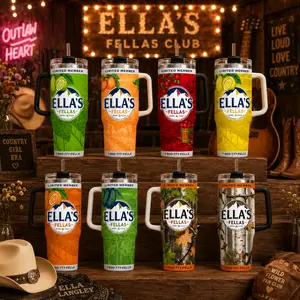 Ella’s Fellas Exclusive Member Tumbler 30oz 40oz With Handle, Ella Country Music Fan Club Beer Label Inspired Flavor Collection Travel Cup, Not Including The Straw, Beer Love Gift, Stainless Steel  Drinkware Water Bottles