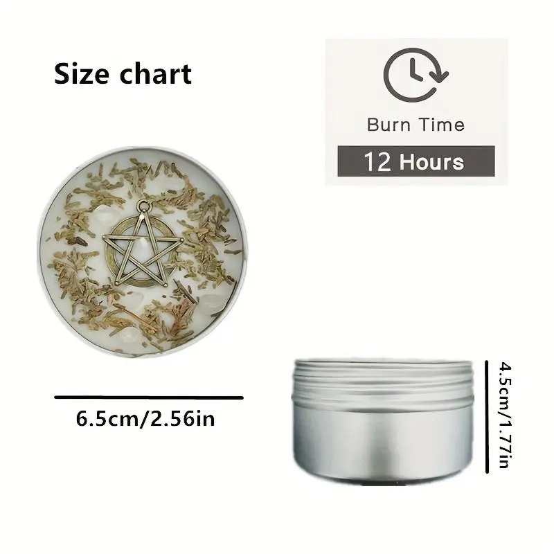Pentagram metal tin soy scented candle, sage cedar sacred wood blended aromatic candle, burns cleanly, indoor ambiance decorative candle, creative souvenir gift for holiday parties, suitable for Christmas and Halloween Decoration Flowers