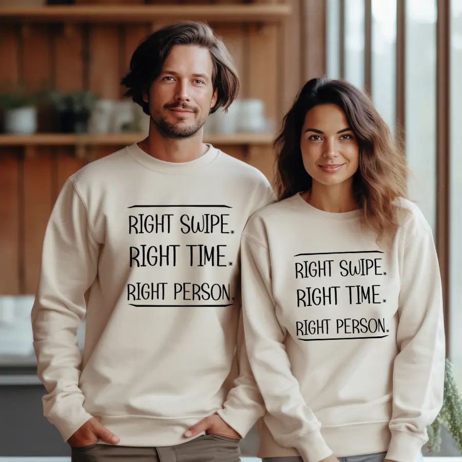 Right Swipe, Right Time Tinder Couple TShirt, matching sweatshirt,    gift for couple, valentines day gift