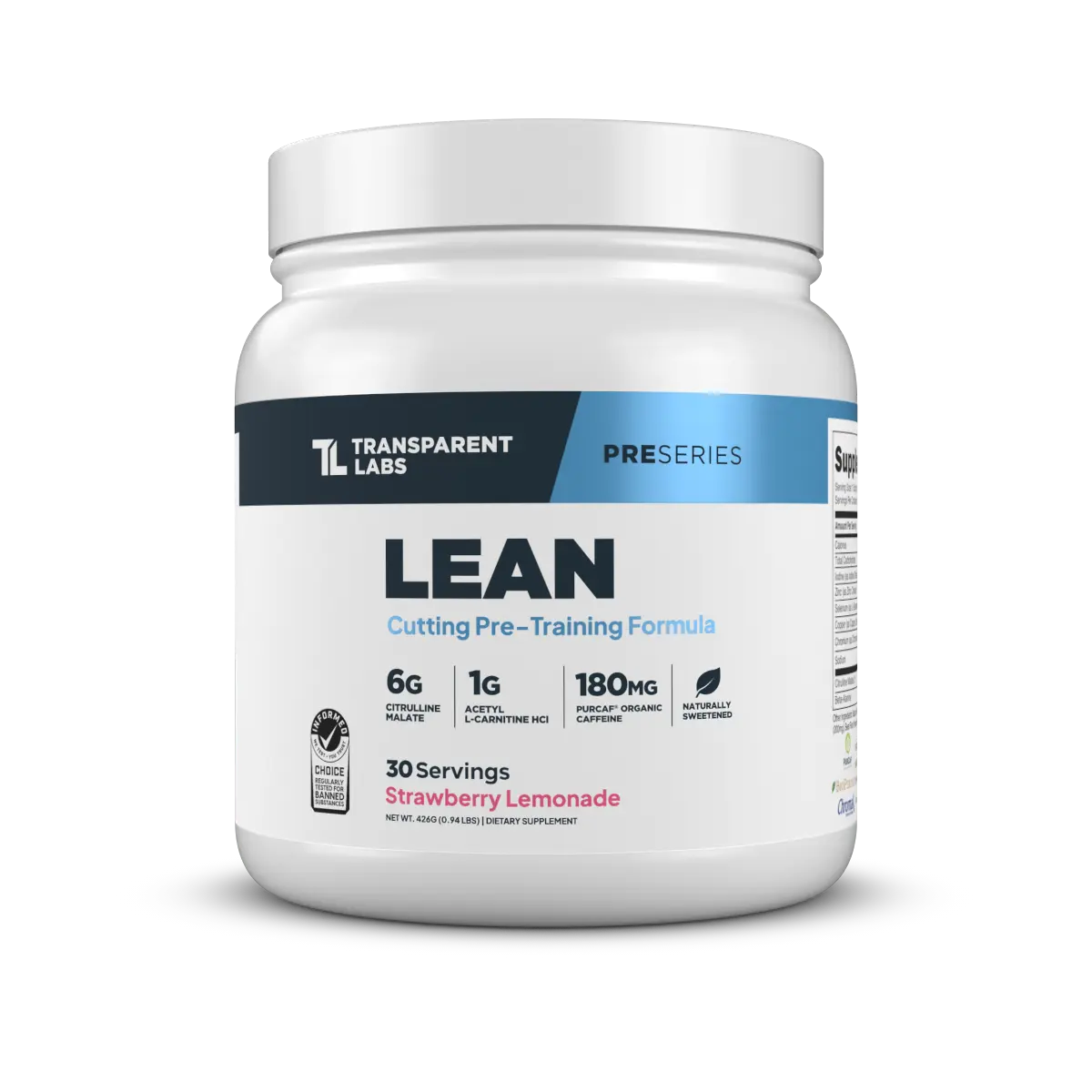 Transparent Labs Lean Pre-Workout - Training Pre-Workout Supplement for Lean Muscle & Physique