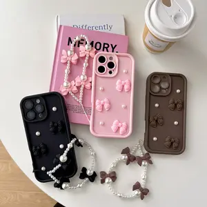 Multi-Color Pearl Bow Phone Case + Bracelet Shockproof Cover for New iPhone 17/17 Air/17 Pro/17 Pro Max/15+/15 Pro/15 Pro Max