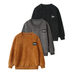 3-piece autumn and winter boy round neck solid color warm long-sleeved shirt children's new fashion comfortable fleece boys' clothing