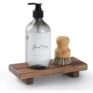 Wood Pedestal Soap Stand, Farmhouse Wood Riser, Soap Dish Holder/Tray Counter Decor for Bathroom Kitchen, Rustic Candle Plant Holder, Display Rectangular Decorative (Antique Walnut)