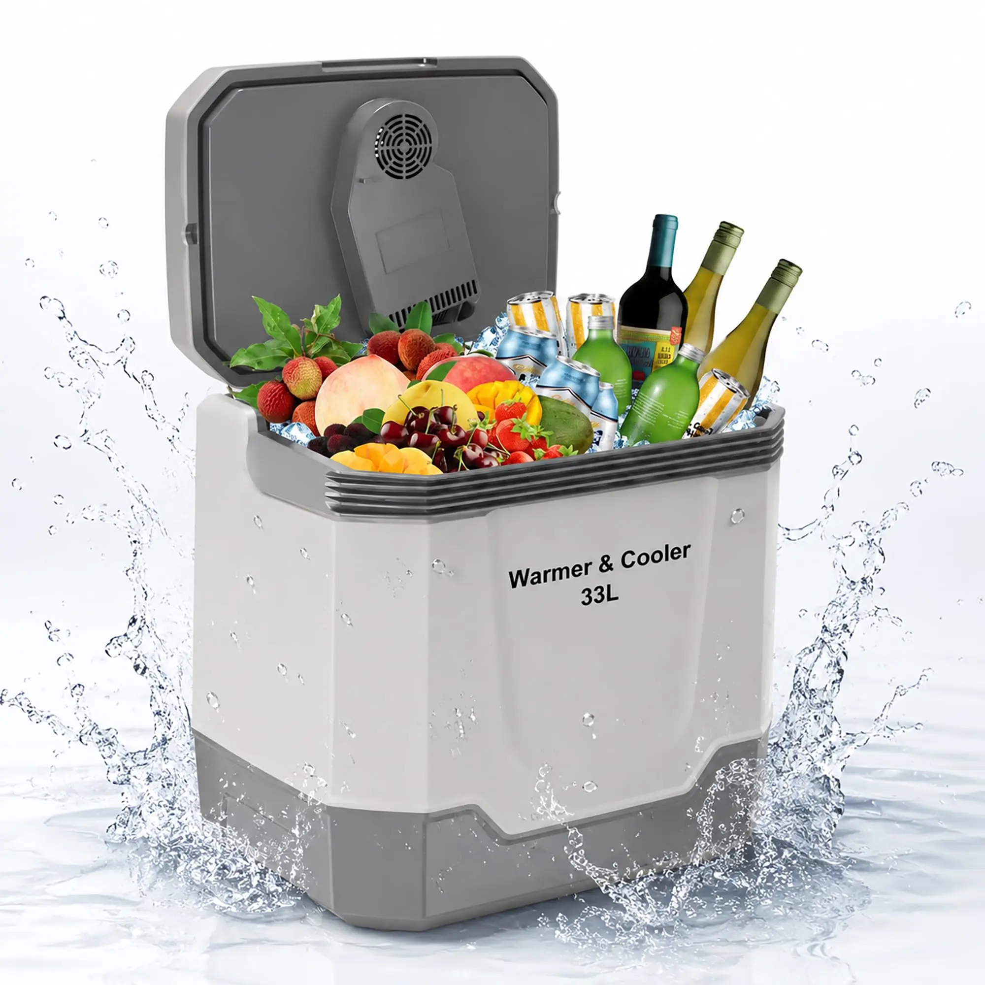 35QT electric cooler, portable car refrigerator and plug-in cooler with 12V DC and AC power, travel cooler for camping, road trips, truck travel, and home use, car fridge with locking handle wide rocker chair garden table rattan side outdoor furniture