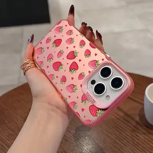 [Pink Heart Case] Matte Anti-Drop Pink Heart-Shaped Strawberry Phone Case |   Compatible with iPhone Models 16, 15, 14, 13, 12, 11 Pro Max, X, XR, XS Max, 8, And 7 Plus Suitable for Samsung S24 FE