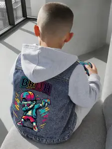 Boys' Denim Jacket Spring & Fall Long Sleeve Hooded Outerwear, Casual Fitted Fashionable Clothes for Daily Wear, School, Outdoor Activities