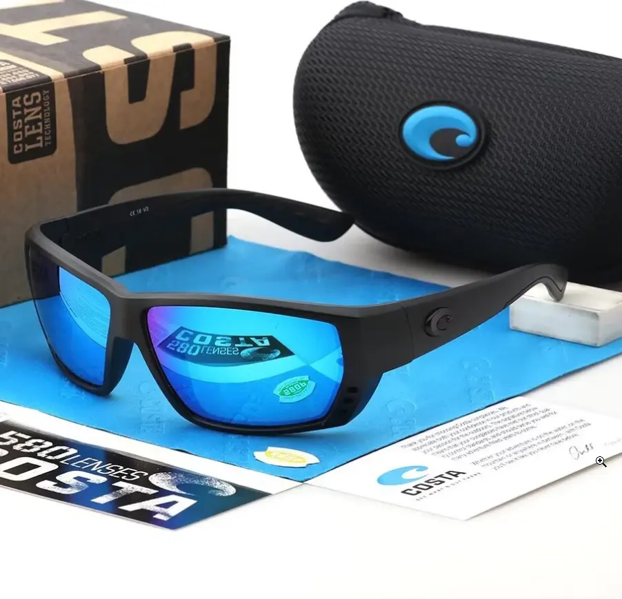 Costa Del Mar Polarized Sunglasses UV400 Bold Black Frame Blue Mirror Lens Men’s Driving Fishing Shades