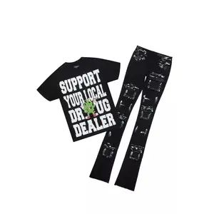 Tarl Black Oversized T-Shirt/Painted Super Stacked Flare Jean Bundle