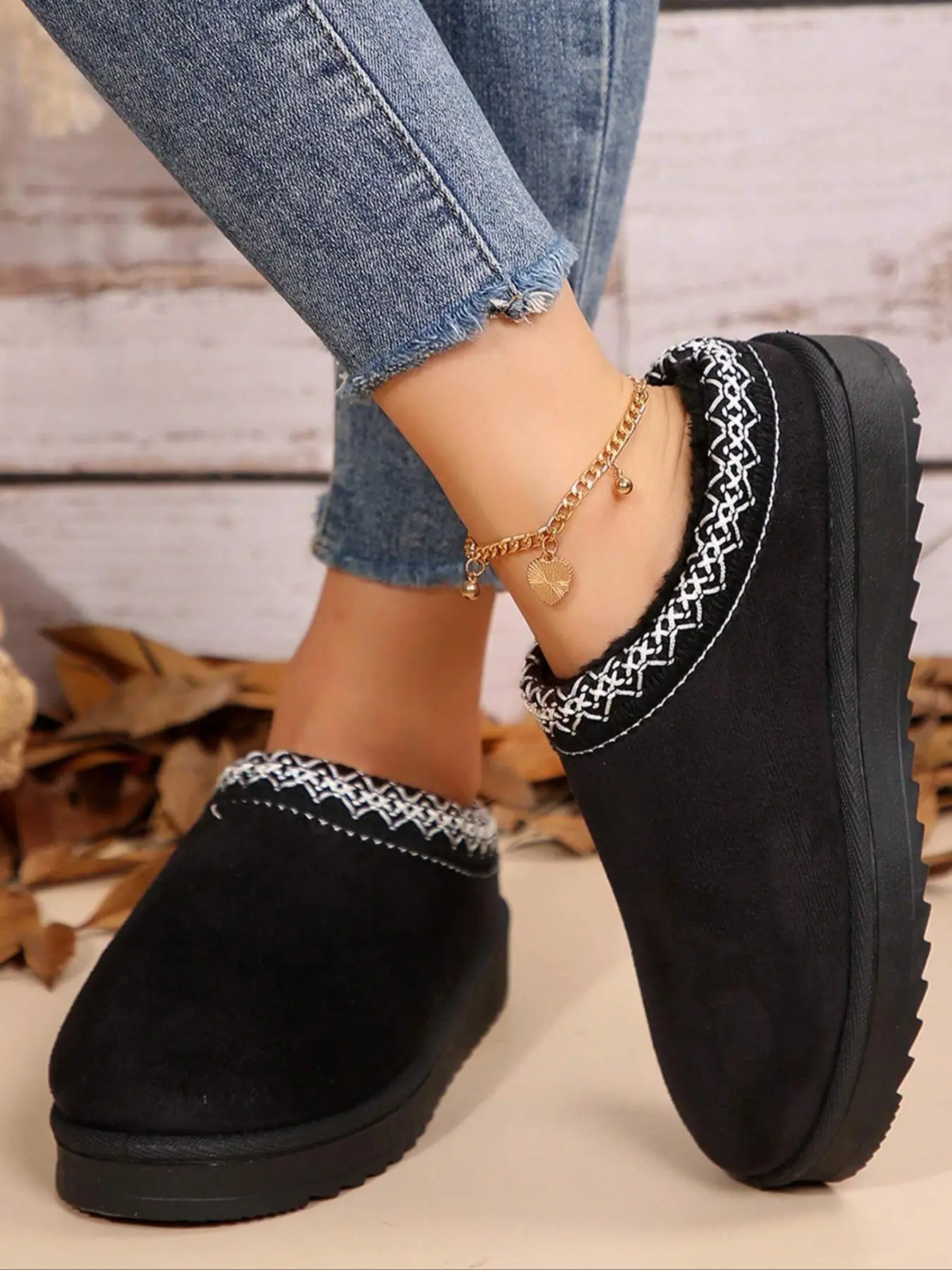 Women's Fashionable Plain Color Home Slippers, Casual Comfortable Home Slippers, Autumn and Winter Indoor and Outdoor Dual-use Warm Slippers