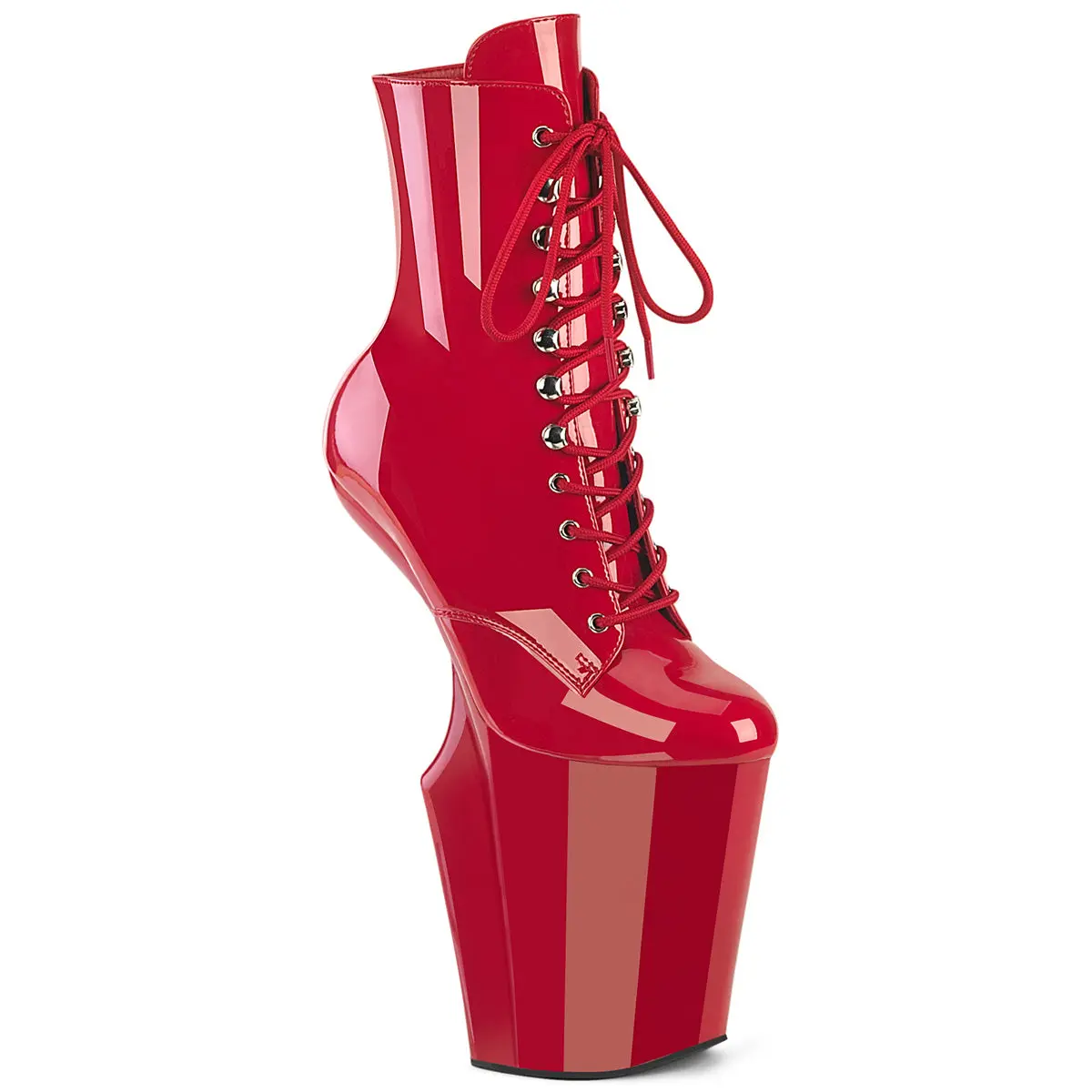 Pleaser Women's Heelless Lace Platform Ankle Shoe, Red
