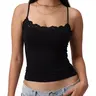 Danysu Padded Lace Cami Top Double Lined Sexy Tank Top Spaghetti Strap Club Party Shirt Black Sleeveless Basic Minimalist