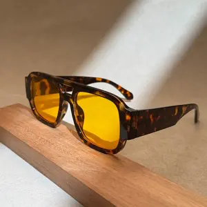 Unisex 70s Retro Square Aviator Sunglasses for Women, TR90 Nylon Full-Rim Double Bridge Shades, UV400 UV Protection Outdoor Summer Sports Eyewear