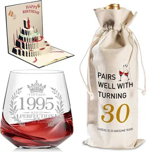 Personalized 30th Birthday Gifts for Her - Vintage 1995 Engraved Wine Glasses, 17Oz with 30th Birthday Decorations for Women - Drinkware