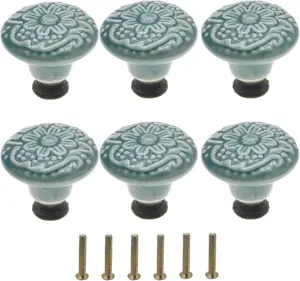6 count Ceraic Green Drawer Dresser Knobs  Flower Cabinet Knobs Furniture Pull Handles