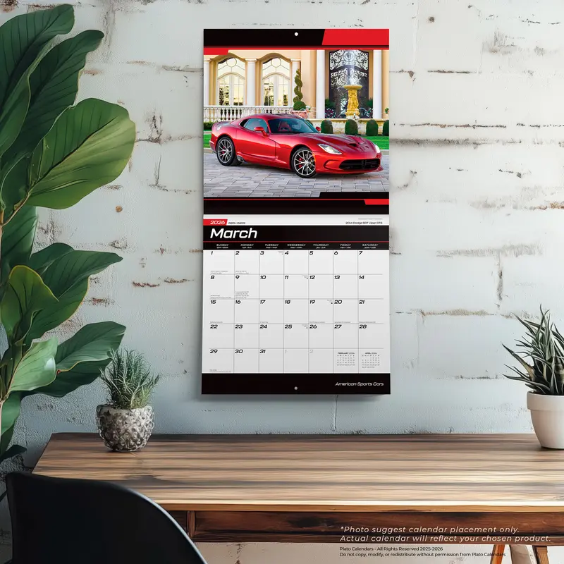 American Sports Cars OFFICIAL | 2026 12 x 24 Inch (Hanging) Monthly Square Wall Calendar | Foil Stamped Cover | Plato | Racing Automotive 4
