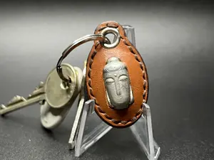 Leather Metal Casted Buddha Keychain