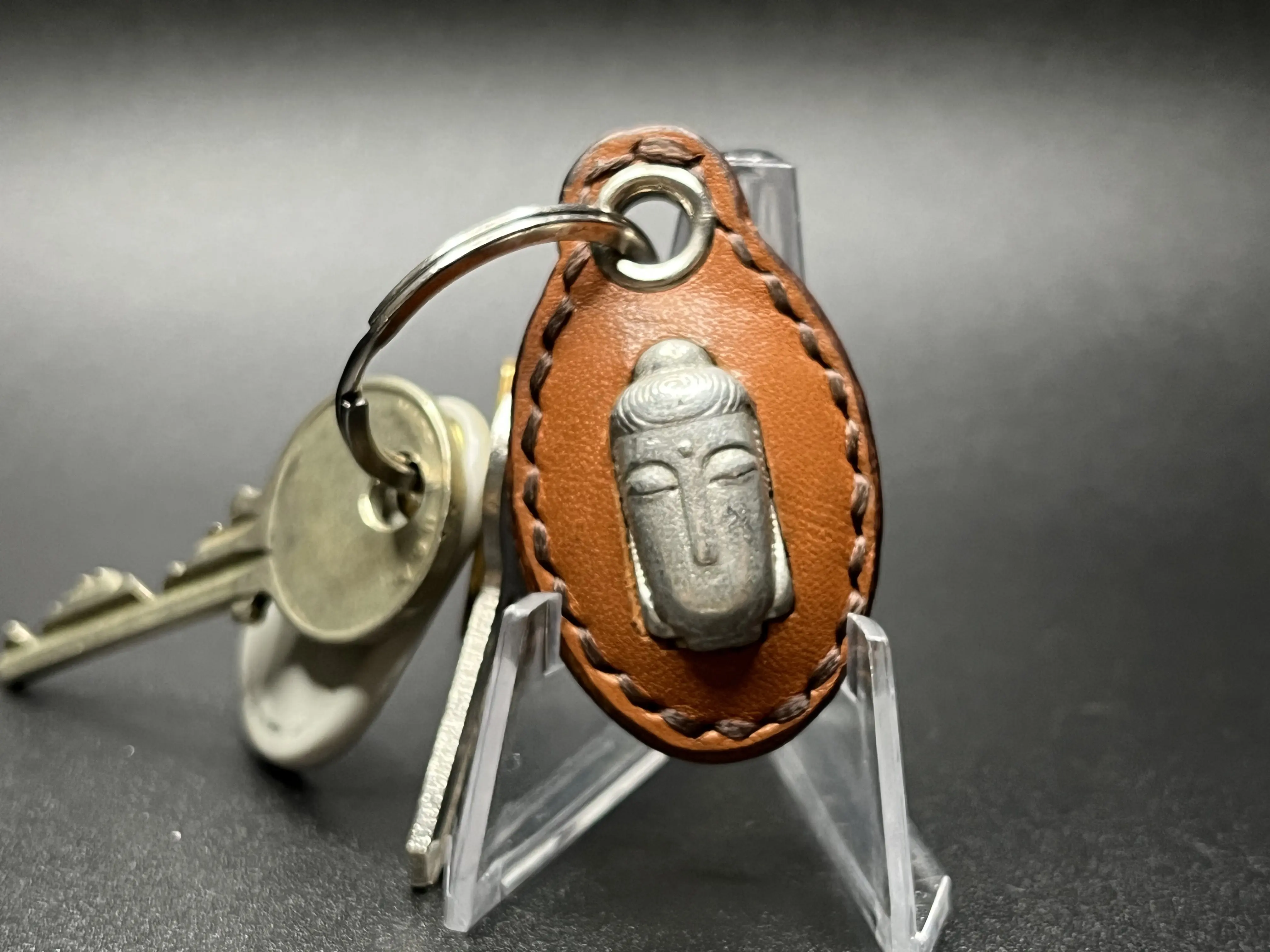 Leather Metal Casted Buddha Keychain