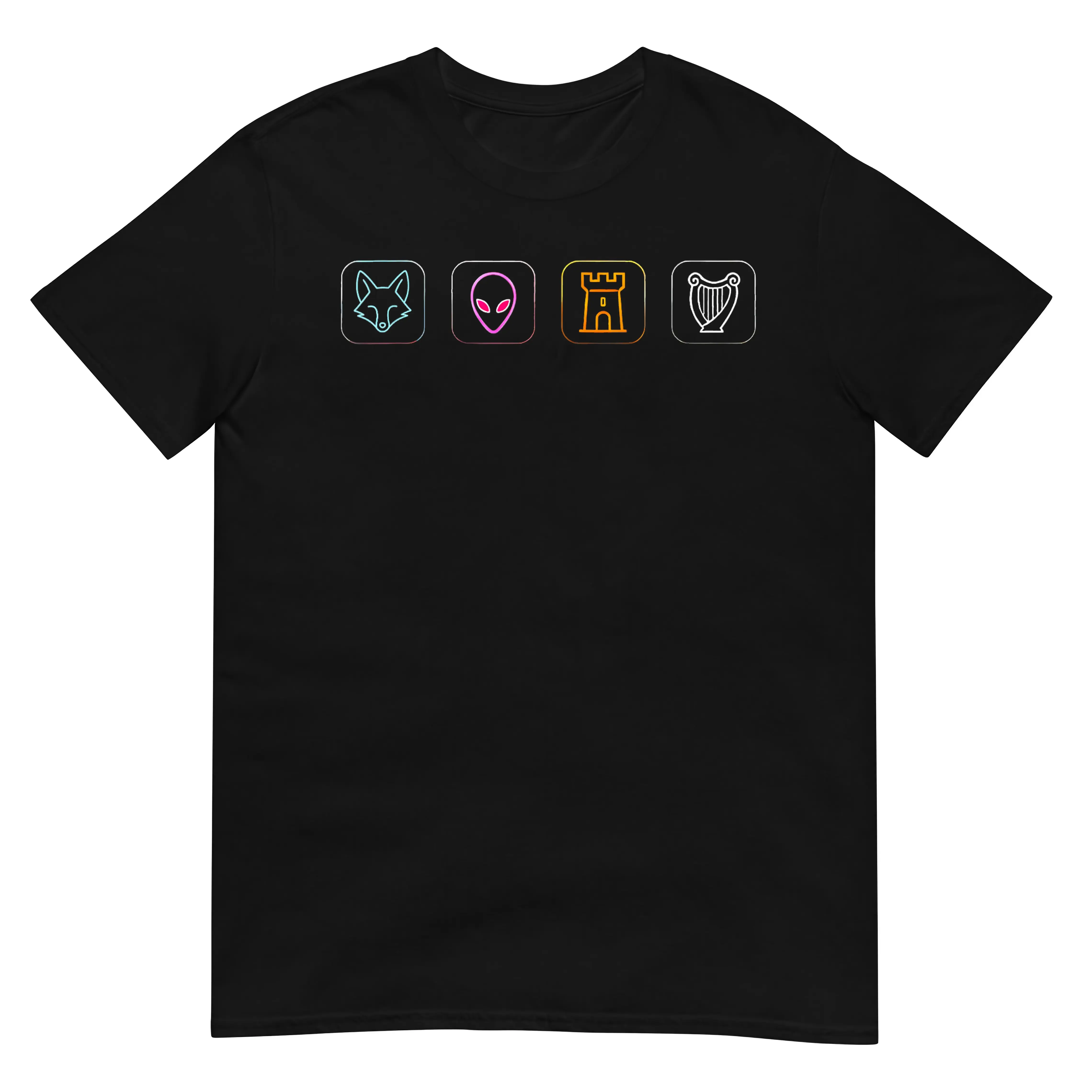 Funny Fox Alien Castle Harp Aesthetic Gaming T-Shirt