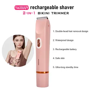 YAXIUUY Unisex 2-in-1 bikini trimmer & rechargeable shaver. Dual-head design efficiently removes body/facial hair (bikini line, face, underarms, legs) with reduced pain. IPX7 waterproof for versatile wet/dry use. Ideal holiday/birthday gift.