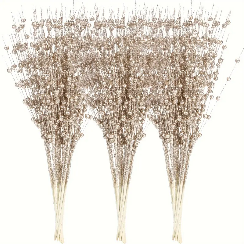 10pcs Artificial Glitter Berry Stems Decorations, Christmas Tree Ornaments, DIY Wreath Crafts Gift, Home Party Decoration, Holiday Decor, Plastic Plants