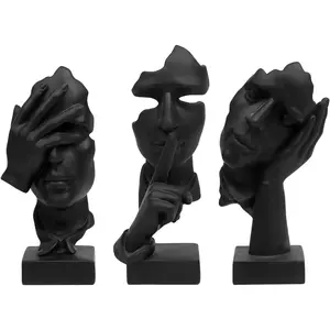 3 count Thinker Statue, Silence is  Abstract Art Figurine, See No Evil Hear No Evil Speak No Evil Statues, Modern  Sculptures Decor for Living Room, , Office Study (Black)