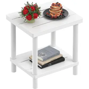 Outdoor Side Table, 2-Tier Small Outdoor Table for Patio, Adirondack Side Tables for Outside or Indoor, Bamboo End Table for Pool, Porch, Weather Resistant Easy Maintenance