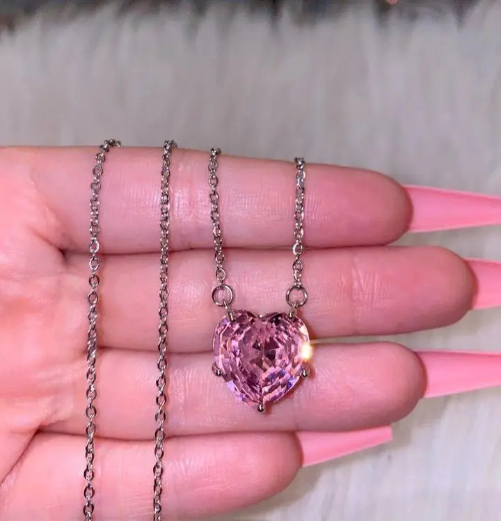 Pink Solitaire Heart Necklace