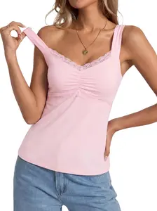 COCCKO Lace Tank Tops for Women, 2026 Summer Y2K Tops Going Out Ribbed Sleeveless Cami Basic Trim Cute Streetwear Women's Shirts