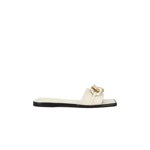 SIMKHAI Arlo Chain Leather Flat Slide in Cream