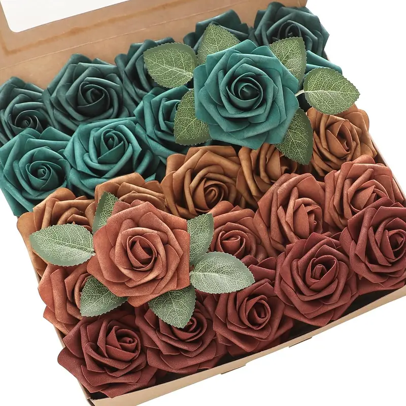 Artificial Flowers 25pcs Real Looking Teal Green Terracotta Ombre Foam Fake with Stems Bouquets Bridal Shower Centerpieces Floral Arrangements Tables Decoration Decorative Fruit crochet flower decor trifold  mirror body mirror table d frame  gift wreath