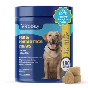 Probiotics for Dogs - 6 Billion CFUs, Dog Probiotics with Prebiotics & Digestive Enzymes for Gut, Immune & Skin Health - Turkey & Pumpkin Flavor, 180 Soft Chews for Pet