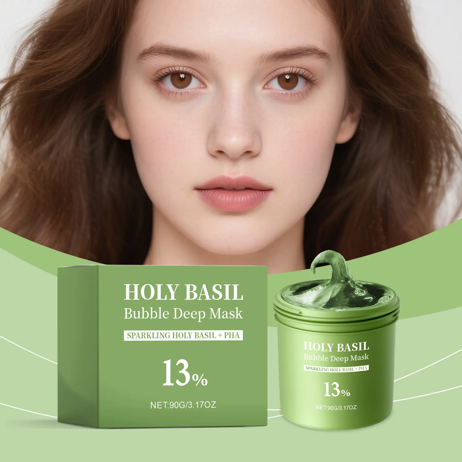 Holy Basil Bubble Deep Mask 13% – Skin Detox Recipe K-Beauty Clay Bubble Mask with Sparkling Holy Basil & PHA, Gently Detoxifies Pores and Removes Blackheads, Korean Wash-Off Pack for Clearer Skin, 90g
