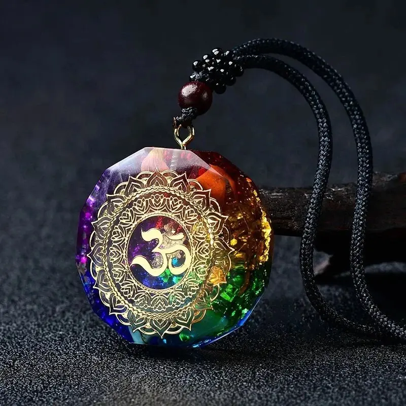7 Chakra Natural Crystal Orgonite Pendant Necklace, Spiritual Healing Talisman Jewelry for Men-Women, Versatile Friendship Gift for Friends-Siblings, Aids Chakra Balance & Eases Stress and Anxiety, Us, Unisex, Adults, Unique Stone, One Size