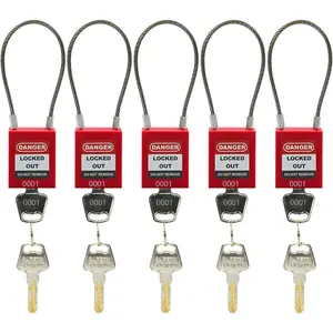 Lockout Tagout Safety Padlock Set Stainless Steel 5 Red 6mm Shackle Keys OSHA Compliant Dia 3.2mm SafeLock Cylinders Composite Body