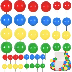 40 Pcs Mini Balls Cake Toppers - Foam Balls DIY Cake Topper Inserts for Birthday Wedding Baby Shower Anniversary Cake Decorations (Red Blue Yellow Green)