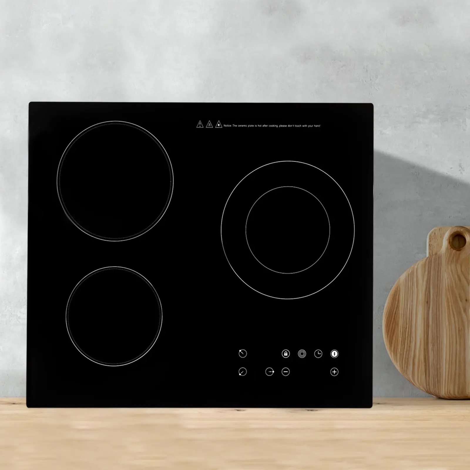 Black Ceramic Cooktop 3 Burner 2600W 110V, Touch Control for Kitchen Home Restaurant Use, 23.23x20.47in