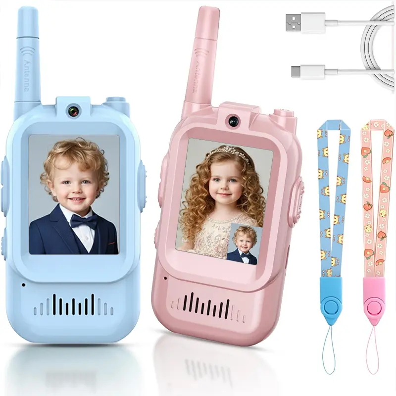 Kids' Rechargeable Video Walkie Talkies (2-Pack) - Long-Range Handheld Walkie Talkies with Screen Display, Voice Changer Device, Real-Time Video Chat, Change Voice - Ideal Gift for Boys and Girls Ages 3-12, Birthdays