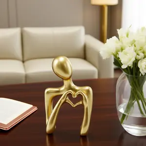 Gold Heart Resin Figurine, Home Office Desktop Bedroom Bookshelf Decor, Abstract Figure Sculpture, Love Symbol, Living Room and Bedroom Decoration