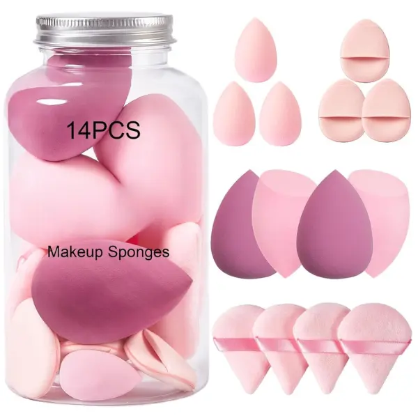 14PCS Makeup Sponge Set, Beauty Blender Sponge for Foundation Blending with 3PCS Mini Makeup Sponges & 4PCS Triangle Powder Puff, Soft Make Up Sponges for Face Cosmetic Applicator for Powder Liquid
