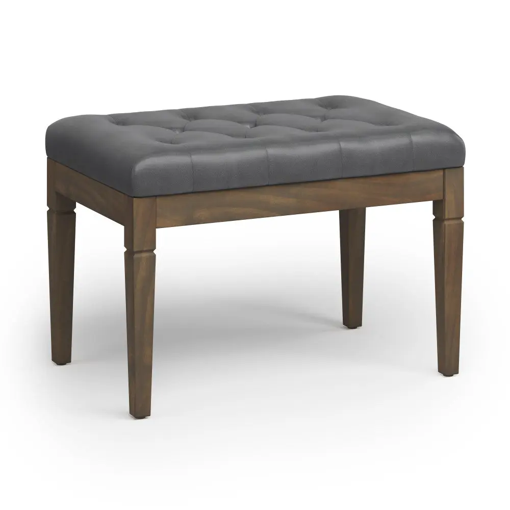 Waverly Small Traditional Button Tufted Ottoman Bench - Vegan Leather, Soft Foam Padded, Compact Space-Saving Indoor Furniture Footstool, 17.7"d x 27.6"w x 19.1"h, Assembly Required