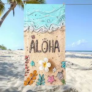 Soft Hawaiian Aloha Print Microfiber Beach Towel, Reusable Home Decor, Perfect for Beach Pool Camping Travel, Super Absorbent Bath Towel