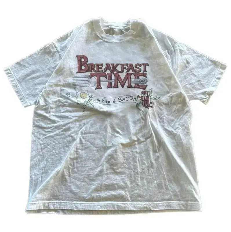 Breakfast Time Eggs & Bacon Shirt, Vintage Graphic Tee, Top S-3XL, Streetwear & Underwear Cotton Menswear Crewneck