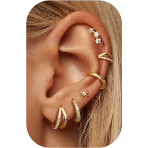MILACOLATO 6 Pairs 14K Plated Gold Small Hoop Earrings for Women, Hypoallergenic Silver Stackable Cartilage & Stud Earring Set, Dainty Huggie Stacks Set for Multiple Piercings